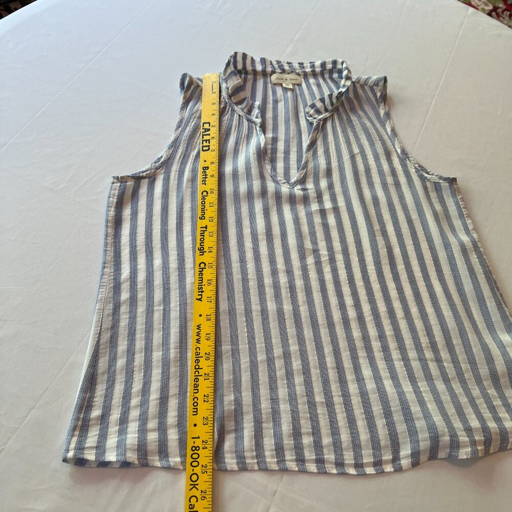 Bella Dahl Ruffle Neck Stripe Blue/White Tank Top Sleeveless Sz L - Picture 6 of 12